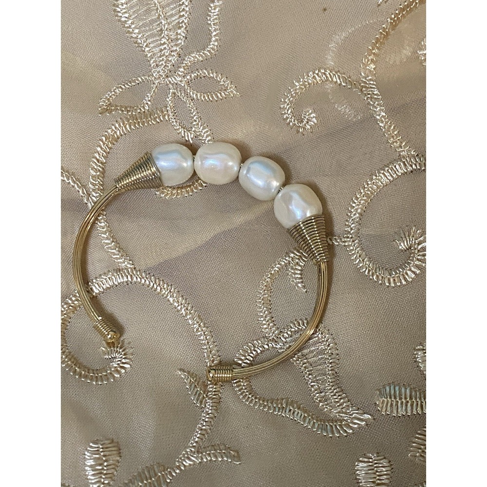 Women Freshwater Pearls Bracelet Cuff Bracelet Bangle Gold Plated Jewelry - Picture 3 of 3
